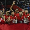 Các cầu thủ bóng chuyền trong nhà Indonesia giành huy chương Vàng tại SEA Games 30. (Nguồn: thejakartapost.com)