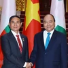 Thủ tướng Nguyễn Xuân Phúc tiếp Tổng thống Cộng hòa Liên bang Myanmar Win Myint sang thăm Việt Nam và dự Đại lễ Phật đản Liên hợp quốc lần thứ 16 - Vesak 2019. (Ảnh: Thống Nhất/TTXVN)