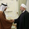 Tổng thống Iran Hassan Rouhani (phải) tiếp Ngoại trưởng Qatar Mohammed bin Abdulrahman Al Thani. (Nguồn: Anadolu)