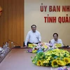 Bí thư Tỉnh ủy Quảng Trị Nguyễn Văn Hùng phát biểu tại cuộc họp. (Ảnh: Thanh Thủy/TTXVN)