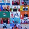 Toàn cảnh hội nghị trực tuyến Nhóm các nền kinh tế phát triển và mới nổi hàng đầu thế giới (G20) về dịch bệnh viêm đường hô hấp cấp COVID-19. (Ảnh: AFP/TTXVN)