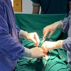 Các bác sỹ Trung tâm Y tế huyện Văn Chấn (Yên Bái) phẫu thuật lấy khối u gần 5kg trong bụng bệnh nhân. (Ảnh: TTXVN phát)