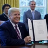 Tổng thống Mỹ ký thông qua dự luật hỗ trợ doanh nghiệp nhỏ và các bệnh viện tại Washington, DC. (Ảnh: AFP/TTXVN)