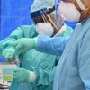 Nhân viên y tế kiểm tra bộ kit xét nghiệm COVID-19 tại New York, Mỹ. (Ảnh: AFP/TTXVN)