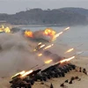 Cuộc diễn tập pháo binh của quân đội Triều Tiên tại một điểm bí mật, ngày 28/2. (Ảnh: AFP/TTXVN)