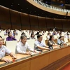 Các đại biểu Quốc hội biểu quyết thông qua Nghị quyết về Chương trình giám sát của Quốc hội năm 2021. (Ảnh: Văn Điệp/TTXVN)