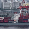 Tàu container hàng hóa tại cảng Tokyo, Nhật Bản. (Ảnh: AFP/TTXVN)