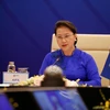 Chủ tịch Quốc hội Nguyễn Thị Kim Ngân, Chủ tịch Hội đồng Liên Nghị viện ASEAN (AIPA) lần thứ 41 phát biểu tại phiên đối thoại. (Ảnh: TTXVN)