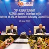 Thủ tướng Nguyễn Xuân Phúc, Chủ tịch ASEAN 2020 và Chủ tịch ASEAN BAC, Phó Chủ tịch VCCI Đoàn Duy Khương, dự Phiên đối thoại của các Nhà lãnh đạo ASEAN với Hội đồng Tư vấn Kinh doanh ASEAN (ASEAN BAC). (Ảnh: TTXVN)