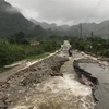 Mưa lũ gây xói mòn nền đường tại nhiều tuyến đường giao thông của tỉnh Lai Châu. (Ảnh: Việt Hoàng/TTXVN)