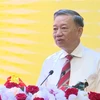 Đại tướng Tô Lâm, Ủy viên Bộ Chính trị, Bộ trưởng Bộ Công an, phát biểu tại đại hội. (Ảnh: Đinh Tuấn/TTXVN)
