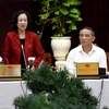 Trưởng Ban Dân vận Trung ương Trương Thị Mai phát biểu tại buổi làm việc. (Ảnh: Quốc Dũng/TTXVN)