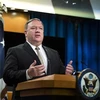 Ngoại trưởng Mỹ Mike Pompeo phát biểu trong cuộc họp báo tại Washington, DC. (Ảnh: AFP/TTXVN)