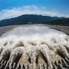 Đập Tam Hiệp ở tỉnh Hồ Bắc, miền Trung Trung Quốc mở cửa xả lũ ngày 19/8. (Ảnh: THX/TTXVN)