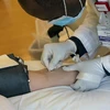Một bệnh nhân hiến huyết tương sau khi được điều trị khỏi bệnh COVID-19 tại Dulles, bang Virginia, Mỹ. (Ảnh: AFP/TTXVN)