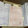 Số hóa đơn bị lực lượng Công an thu giữ. (Nguồn: conganthanhhoa.gov.vn)