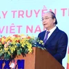 Thủ tướng Nguyễn Xuân Phúc phát biểu tại Lễ kỷ niệm 75 năm Ngày thành lập Thông tấn xã Việt Nam (15/9/1945-15/9/2020). (Ảnh: Thành Đạt/TTXVN)