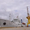 Tàu huấn luyện Hannara do Chính phủ Hàn Quốc viện trợ cho Chính phủ Việt Nam đã cập Cảng MPC Port tại bán đảo Đình Vũ (Hải Phòng). (Ảnh: TTXVN phát)