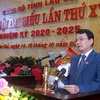 Tân Bí thư Tỉnh ủy Lào Cai khóa XVI, nhiệm kỳ 2020 điều hành phiên bế mạc. (Ảnh: Quốc Khánh/TTXVN)