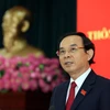 Ông Nguyễn Văn Nên, Bí thư Trung ương Đảng, Bí thư Thành ủy Thành phố Hồ Chí Minh nhiệm kỳ 2020-2025 phát biểu tại buổi họp báo. (Ảnh: Xuân Khu/TTXVN)