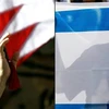 Cờ Bahrain (trái) và cờ Israel (phải). (Ảnh: AFP/TTXVN)