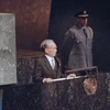 Chủ tịch nước Lê Đức Anh đọc diễn văn tại Lễ Kỷ niệm 50 năm ngày thành lập Liên hợp quốc tại Mỹ (10/1995). (Ảnh: TTXVN)