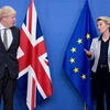 Chủ tịch EC Ursula von der Leyen (phải) trong cuộc gặp Thủ tướng Anh Boris Johnson tại Brussels. (Ảnh: THX/TTXVN)