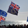 Cờ Liên minh châu Âu và quốc kỳ Anh trong cuộc tuần hành của các nhà hoạt động xã hội ở Brighton, miền Nam Anh. (Ảnh: AFP/TTXVN)