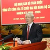 Tổng Bí thư, Chủ tịch nước Nguyễn Phú Trọng phát biểu kết luận hội nghị cán bộ toàn quốc tổng kết công tác tổ chức Đại hội đảng bộ các cấp nhiệm kỳ 2020-2025. (Ảnh: Trí Dũng/TTXVN)