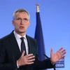 Tổng thư ký Tổ chức Hiệp ước Bắc Đại Tây Dương (NATO) Jens Stoltenberg phát biểu trong một cuộc họp báo tại Brussels. (Ảnh: AFP/TTXVN)