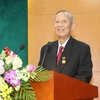 Nguyên Phó Thủ tướng Chính phủ, nguyên Trưởng Ban Nội chính Trung ương Trương Vĩnh Trọng phát biểu tại lễ trao tặng Huy hiệu 50 tuổi Đảng. (Ảnh: Doãn Tấn/TTXVN)