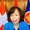Đại sứ Lê Linh Lan phát biểu tại Hội thảo trực tuyến về thị trường Việt Nam tại Thụy Sĩ. (Ảnh: Tố Uyên/TTXVN)