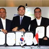 Lễ ký thành lập liên doanh giữa tập đoàn Incheon International Airport Corp. với nhà điều hành sân bay quốc doanh của Indonesia PT Angkasa Pura 1 và công ty xây dựng PT Wijaya Karya Tbk. (Nguồn: Yonhap)