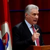 Tân Bí thư thứ nhất Ban Chấp hành Trung ương Đảng Cộng sản Cuba (PCC) Miguel Díaz-Canel Bermúdez phát biểu tại lễ bế mạc Đại hội lần thứ VIII của PCC. (Ảnh: AFP/TTXVN)
