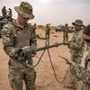 Binh sỹ Mỹ tham gia cuộc tập trận chung mang tên Sư tử châu Phi tại Grier Labouihi, Maroc. (Ảnh: AFP/TTXVN)