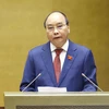 Chủ tịch nước Nguyễn Xuân Phúc phát biểu nhậm chức. (Ảnh: Doãn Tấn/TTXVN)