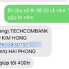 Tin nhắn người tự xưng là Bí thư Thành ủy Hải Phòng... mượn tiền. (Ảnh chụp màn hình)