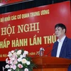 Bí thư Đảng ủy Khối các cơ quan Trung ương Huỳnh Tấn Việt phát biểu khai mạc hội nghị. (Ảnh: Phương Hoa/TTXVN)