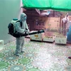 Phun hóa chất diệt muỗi trong nhà dân ở khu vực có ổ dịch sốt xuất huyết. (Ảnh: Nguyễn Chinh/TTXVN)