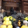 Theo thời gian, các phần cột, mái chùa và bộ tượng 18 vị La Hán tại chùa Tây Phương đang bị xuống cấp nghiêm trọng. (Nguồn: cand.vn)