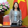 Phó Chủ tịch nước Võ Thị Ánh Xuân phát biểu tại cuộc họp. (Ảnh: Minh Đức/TTXVN)