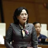 Thống đốc Ngân hàng Nhà nước Việt Nam Nguyễn Thị Hồng phát biểu giải trình, làm rõ một số vấn đề đại biểu Quốc hội nêu. (Ảnh: An Đăng/TTXVN)