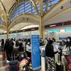 Hành khách xếp hàng tại quầy làm thủ tục của hãng hàng không American Airlines tại sân bay quốc gia Reagan Washington ở Arlington, Virginia, Mỹ. (Ảnh: AFP/TTXVN)
