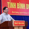Thủ tướng Phạm Minh Chính phát biểu kết luận buổi làm việc với Ban Thường vụ Tỉnh ủy Bình Dương. (Ảnh: Dương Giang/TTXVN)