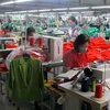 Công nhân Nhà máy may xuất khẩu Sơn Hà (thị xã Bỉm Sơn) bị giảm thu nhập do công ty thiếu đơn hàng. (Ảnh: Nguyễn Nam/TTXVN)