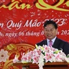 Đại sứ Việt Nam tại Campuchia Nguyễn Huy Tăng phát biểu khai mạc chương trình. (Ảnh: TTXVN)