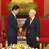 Tổng Bí thư Nguyễn Phú Trọng tiếp Chủ tịch Quốc hội Hàn Quốc Kim Jin-pyo. (Ảnh : Trí Dũng/TTXVN)