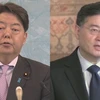 Bộ trưởng Ngoại giao Nhật Bản Yoshimasa Hayashi và người đồng cấp Trung Quốc Tần Cương. (Nguồn: Reuters)