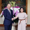 Bộ trưởng Công an Tô Lâm tiếp Đại diện Thương mại Hoa Kỳ Katherine Tai. (Ảnh: Phạm Kiên/TTXVN)