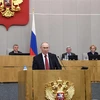 Tổng thống Nga Vladimir Putin phát biểu tại phiên họp của Duma Quốc gia tại Moskva. (Ảnh: AFP/TTXVN)